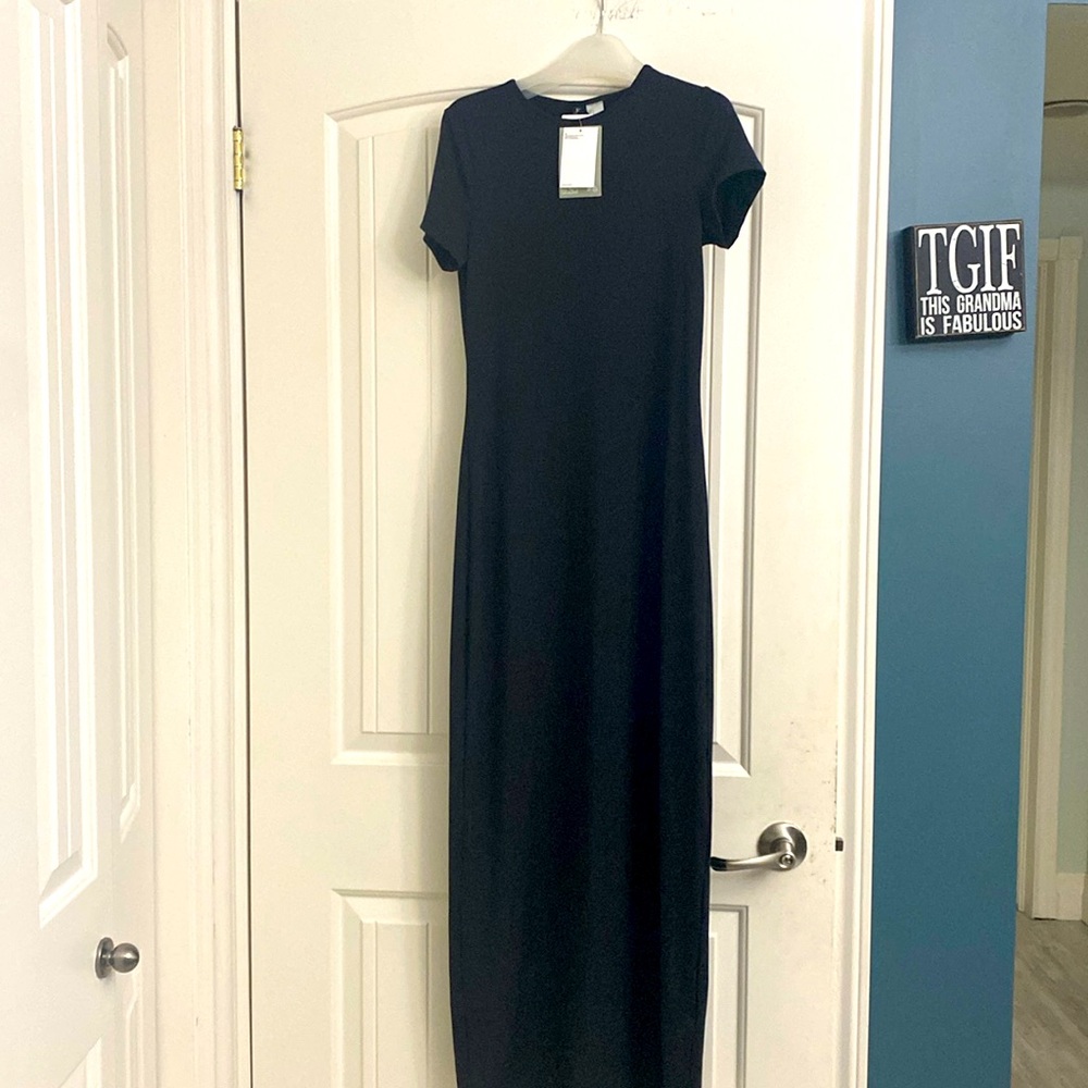Divided Black Short-Sleeve Maxi Dress